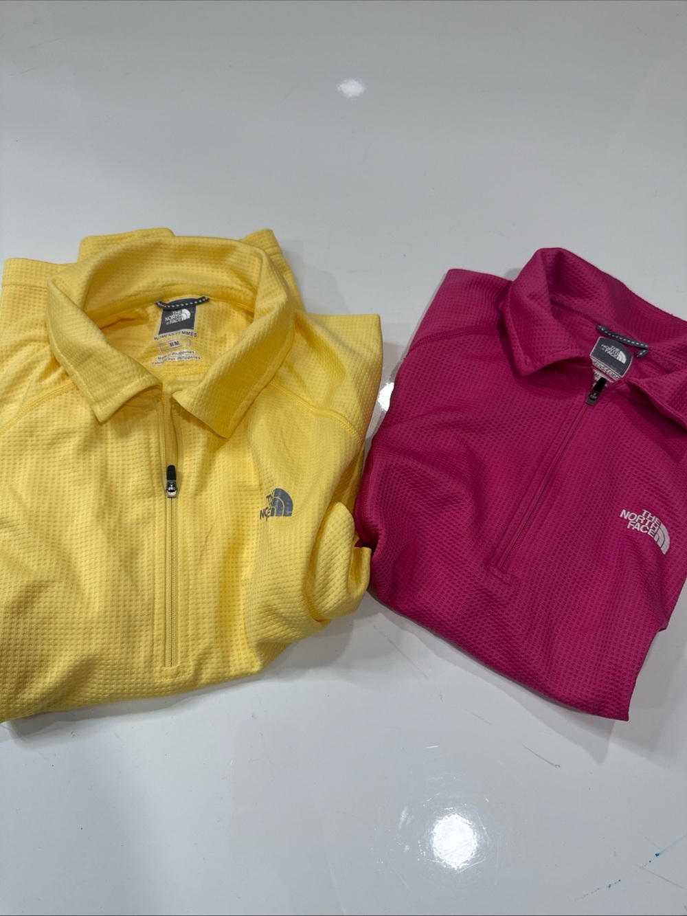 2 The North Face Women's Geomesh 1/4 Zip Polo Shirt Yellow Waffle Vapor Wick M